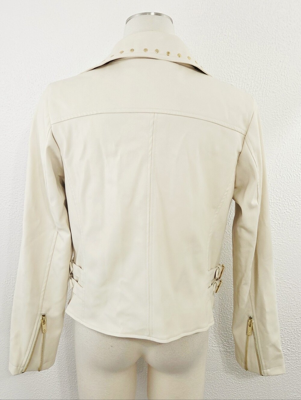 Chelsea Deboer cream faux leather biker jacket gold studded moto women's XL new - Picture 3 of 8